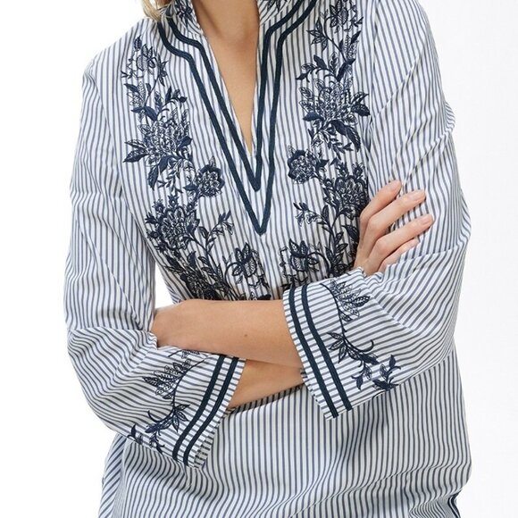 Chico's Poplin Embroidered Stripe Tunic - Picture 1 of 7